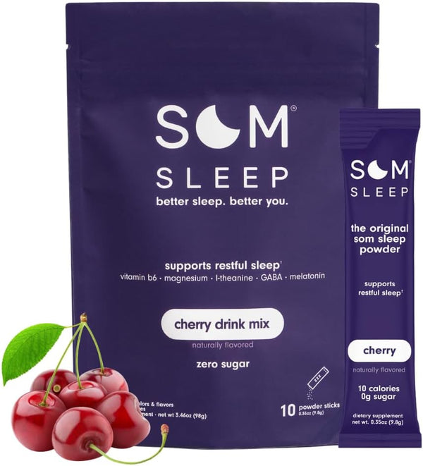 Som Sleep, Restful Sleep Powder Drink Mix W/Melatonin, Magnesium, Vitamin B6, L-Theanine & GABA â Vegan, Zero Sugar, Keto Friendly â Cherry,