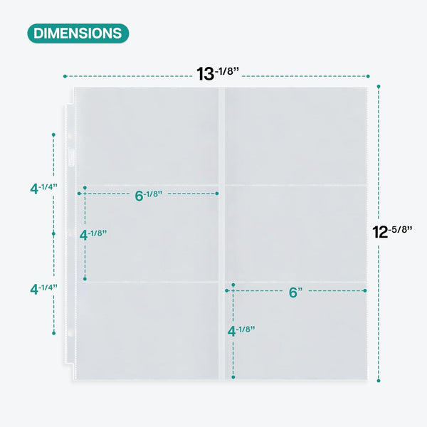 Dunwell 12x12 Scrapbook Page Protectors, 4x6 Photo Album Refill Pages, 100-Pack (13.1" x 12.7"), Fits 12x12 3-Ring & D-Ring Scrapbook Albums,