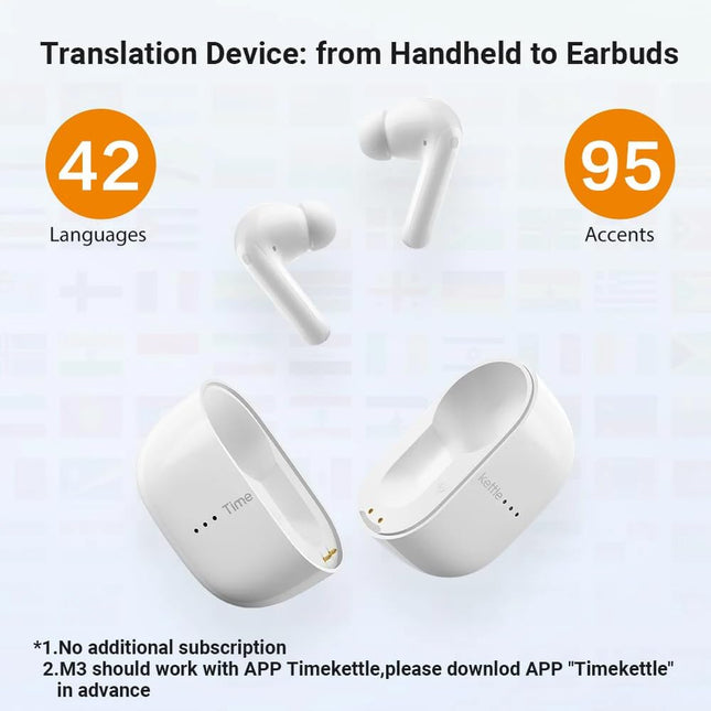 Timekettle M3 Language Translator Earbuds, Two-Way Translator Device with APP for 40 Languages and 13 Offline Translatio