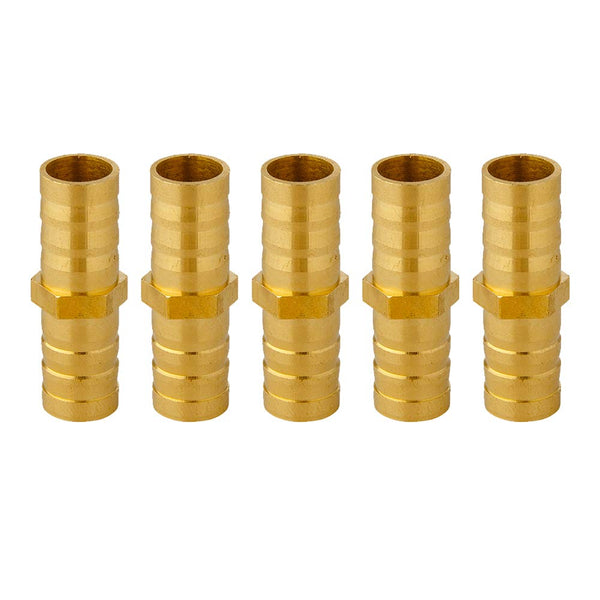 Quickun Hose Bard Fitting, 1/2" x 1/2" Hose ID Brass Hex Barbed Splicer Mender Joint Adapter Union Fitting (Pack of 5) 1/2"-5pcs