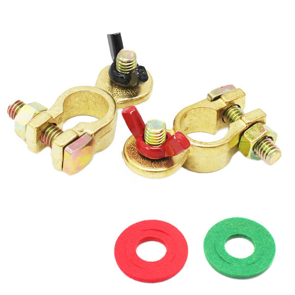 X-Haibei Battery Terminal Connectors Pair of Wing Nut Marine Brass Battery Terminal Clamps Pos Neg Stud Size M8 Black Red Ends for Boat RV Car
