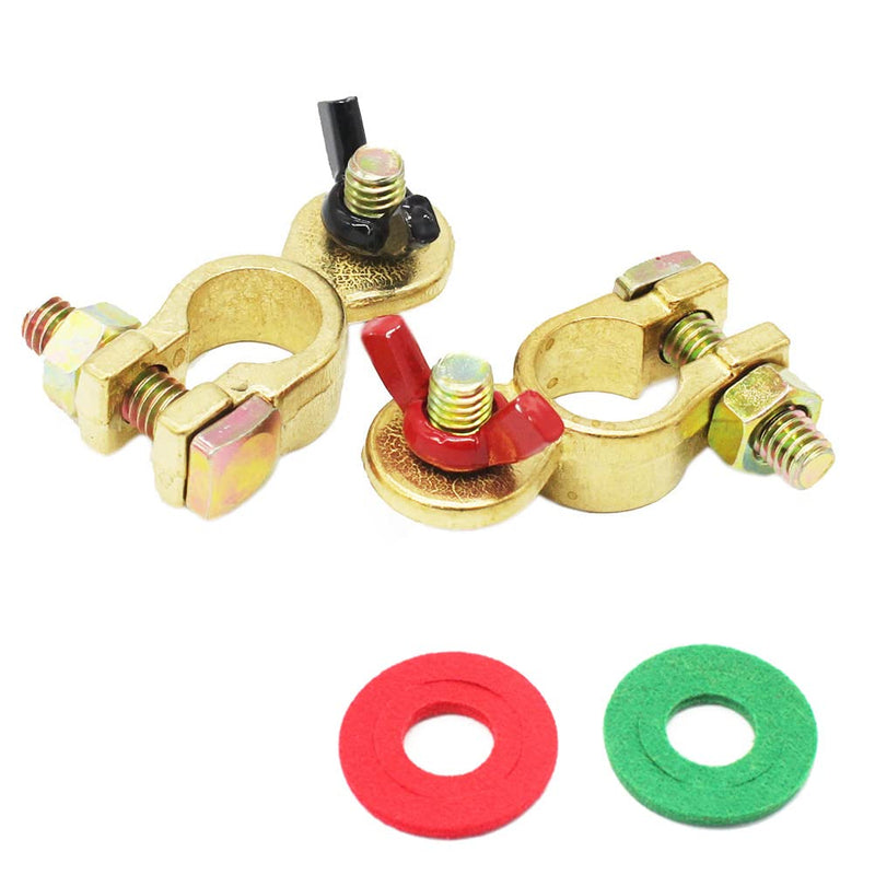 X-Haibei Battery Terminal Connectors Pair of Wing Nut Marine Brass Battery Terminal Clamps Pos Neg Stud Size M8 Black Red Ends for Boat RV Car
