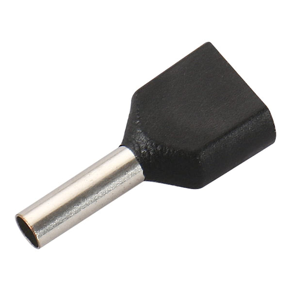 BAOMAIN 100-Pack 16 AWG Twin Wire Ferrules, Black TE1508 Dual Wire Crimp Connectors, Tin-Plated Copper Pin Cord End Terminals for DIN Rail