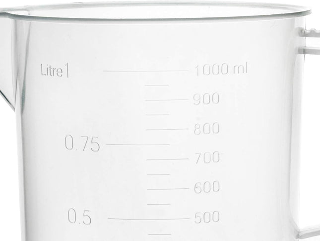 EISCO Plastic Pitcher, 1000Ml (1L) - Short Form, Euro Design - Molded Graduations - Chemical Resistant & Autoclavable Po