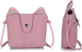 Cute Cat Crossbody Bag, 4 Pack Little Girls Purses | 1 Mini Coin Purse, Cat Headband, Elastic Hair Ties Pink