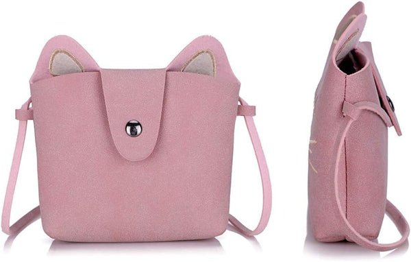 Cute Cat Crossbody Bag, 4 Pack Little Girls Purses | 1 Mini Coin Purse, Cat Headband, Elastic Hair Ties Pink