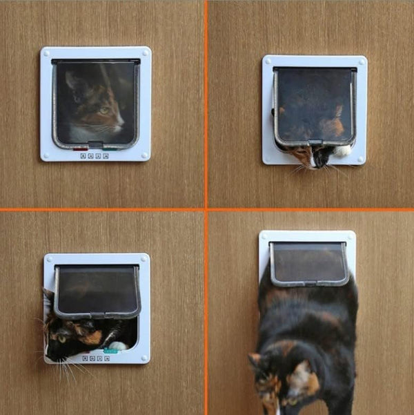 Pet Door 4 Way Lockable Cat Door Magnetic Cat Dog Flaps Smart Pet Flap Door Automatic Lock Cat Dog Gate for Window and Porch Use for Pet Cat Puppy