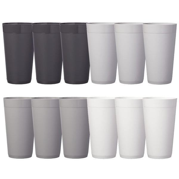 US Acrylic Newport 20 Ounce Unbreakable Plastic Stackable Water Tumblers in Grey Stone | Set of 12 Drinking Cups | Reusable, Bpa-Free, Made in the
