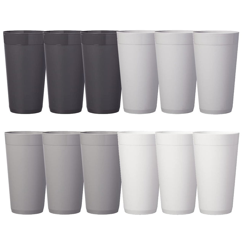 US Acrylic Newport 20 Ounce Unbreakable Plastic Stackable Water Tumblers in Grey Stone | Set of 12 Drinking Cups | Reusable, Bpa-Free, Made in the