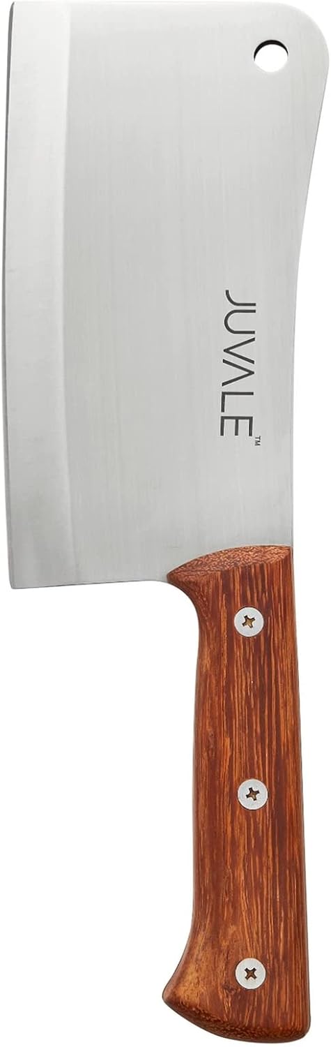 Juvale Meat Cleaver - 8-Inch Stainless Steel Blade, Wood Handle - Heavy-Duty Butcher Knife & Bone Cleaver for Beef Brisket, Meat Cutting &