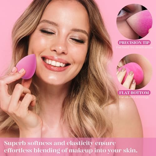 BEAKEY Makeup Sponge Set of 6, Super Soft Beauty Sponges for Foundation | for Liquid, Cream & Powder Application, Pink Blender for Flawless