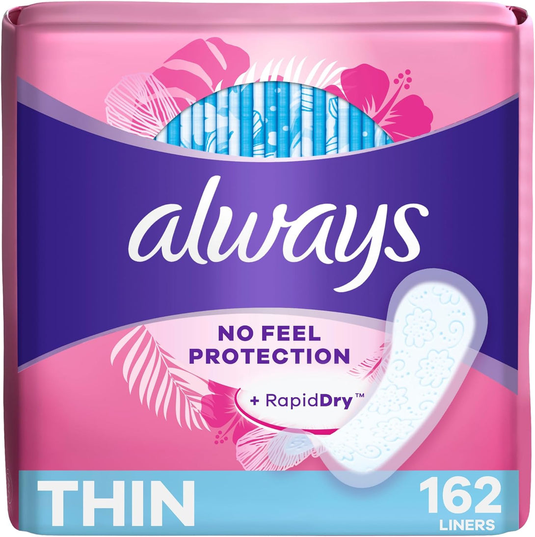 Always Thin Daily Panty Liners for Women, Light Absorbency, Unscented, 162 Count (Packaging May Vary)