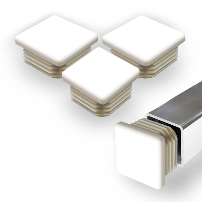 Prescott Plastics 1" Inch Square Plastic Plug Insert (10 Pack), White End Cap for Metal Tubing, Fence, Chair Glide Inser