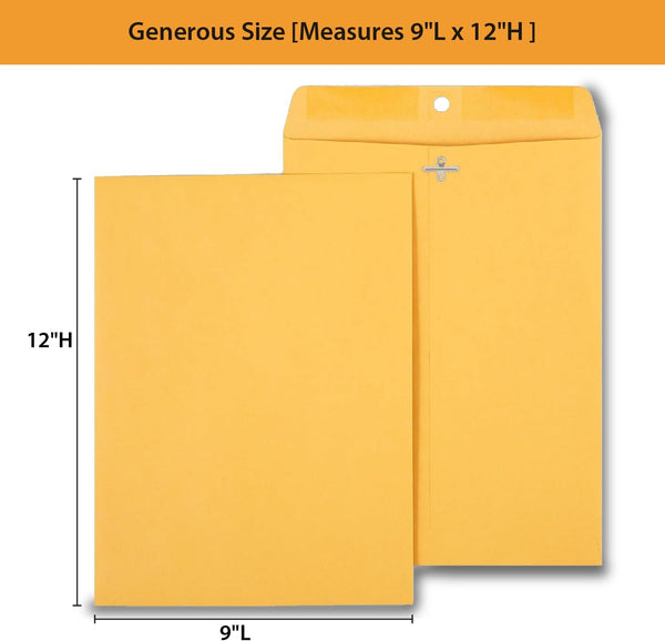 Staples 9 x 12 Kraft Clasp & Moistenable Envelopes, Brown Manila, Heavyweight Document Mailers with Metal Clasp, 100/Box 100 Pack