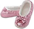 Snoozies Ballerina Bling Metallic Shine Slippers | Sequin House Shoes for Women | Slipper Socks with Grippers | Cute Indoor Footwear Medium Pink