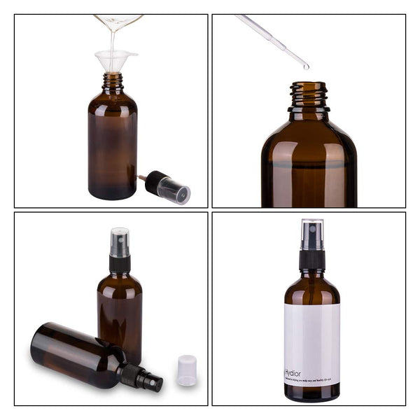 Hydior Amber Glass Spray Bottles for Essential Oils, 4oz Empty Small Fine Mist Spray Bottle 2 Pack Black Amber