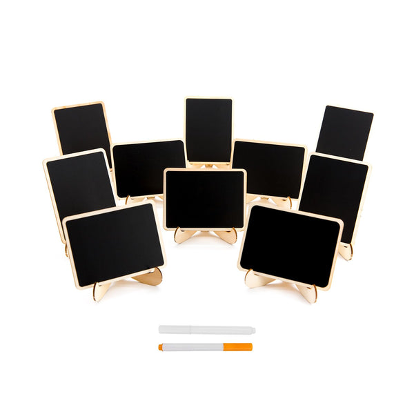 DSTELIN 10 Pack Mini Chalkboards Signs with Easel Stand, Small Rectangle Chalkboards Blackboard, Wood Place Cards for Weddings, Birthday Parties,