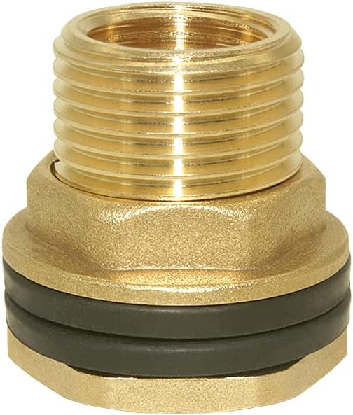 Hooshing Brass Bulkhead Fitting 3/8" Female 1/2" Male Thread Water Tank Connector with Rubber Ring