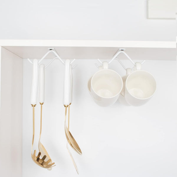 Tavery Mug Hooks Coffee Cabinet Kitchen - Cup Holder Storage Utensils Display Beer Glass Hanger Drying Rack (4, White) White 4