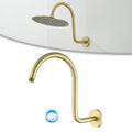 13 Inch High Rise S Shape Shower Extension Arm with Flange,Brushed Gold Shower Head Extender Arm Wall Mounted,Standard 1/2" Connection-Bathroom