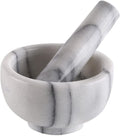 Greenco Mortar and Pestle Set, White Marble Stone Mortar and Pestle Grinding Bowl, Small 4.5 Inches, Kitchen Essential for Spices, Guacamole and