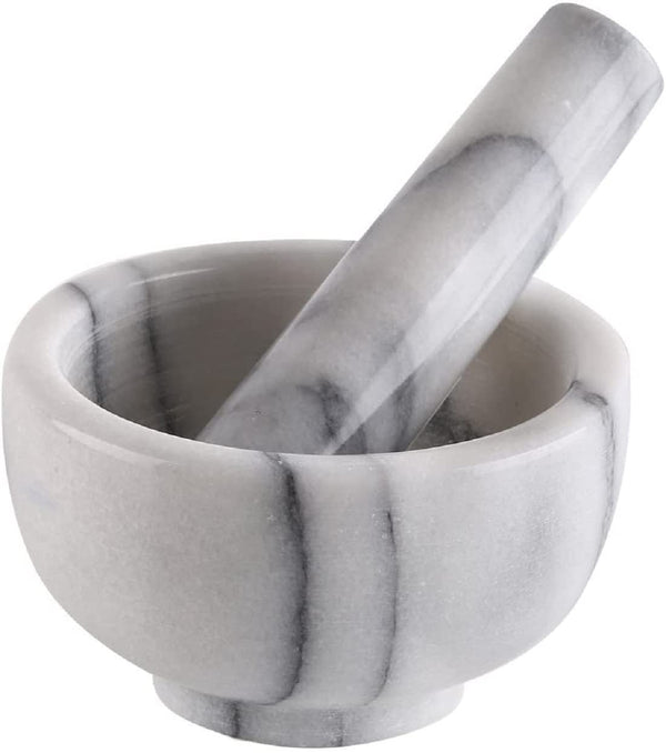 Greenco Mortar and Pestle Set, White Marble Stone Mortar and Pestle Grinding Bowl, Small 4.5 Inches, Kitchen Essential for Spices, Guacamole and