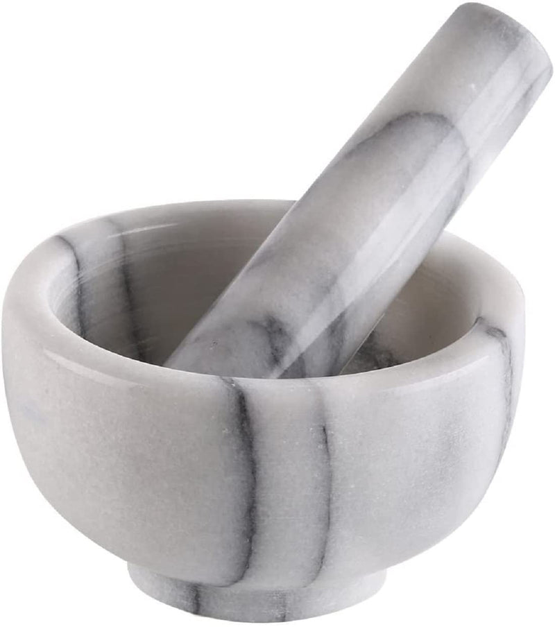 Greenco Mortar and Pestle Set, White Marble Stone Mortar and Pestle Grinding Bowl, Small 4.5 Inches, Kitchen Essential for Spices, Guacamole and