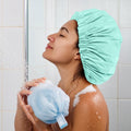 Reusable Shower Cap for Women, Large Waterproof Shower Essentials Bonnet Washable Elastic Band Bath Hair Wrap Hat for Long Hair, Braids(Mint Green)