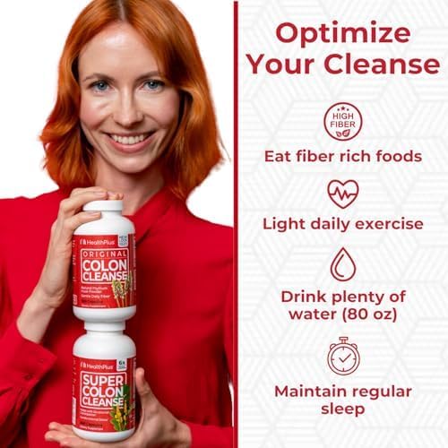 Health plus Super Colon Cleanse 15 Day Supply of Gentle Gut Cleanse Detox, Psyllium Husk, Probiotics for Constipation Relief & Digestive Support,