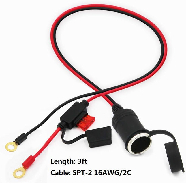 SPARKING 3FT Car Female Cigarette Lighter Plug Socket to Eyelet Terminals 12V Ex