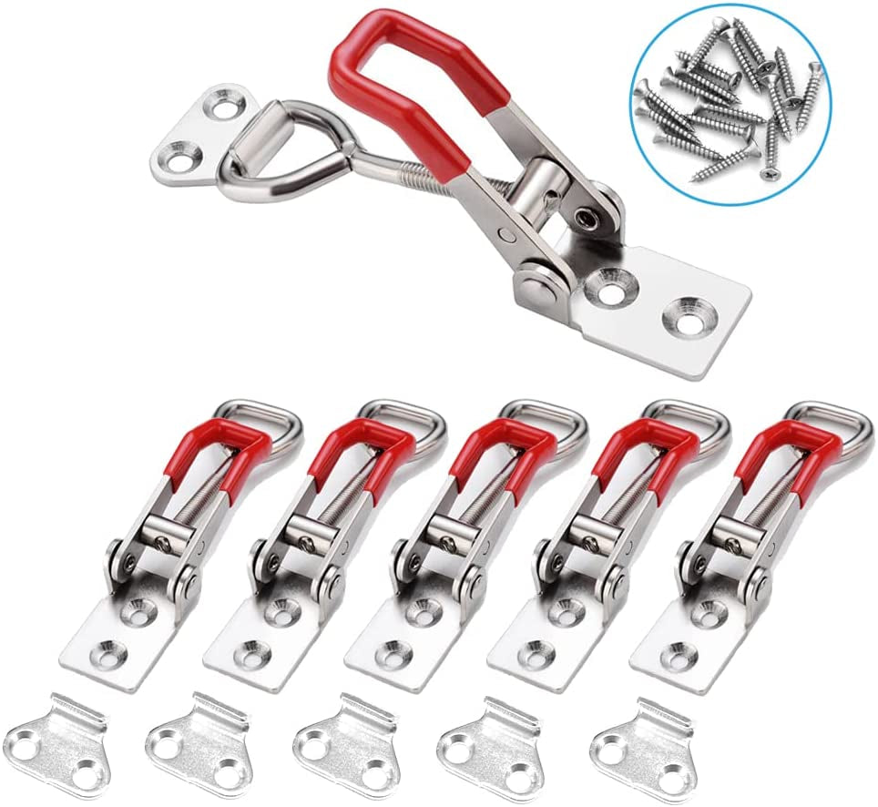 E-TING 6-Pack 4001 330Lbs Holding Capacity Adjustable Toggle Latch Clamp Smoker Latch Clamps 150Kg Quick Release Pull Latch +24 Screws for Various Tool Box