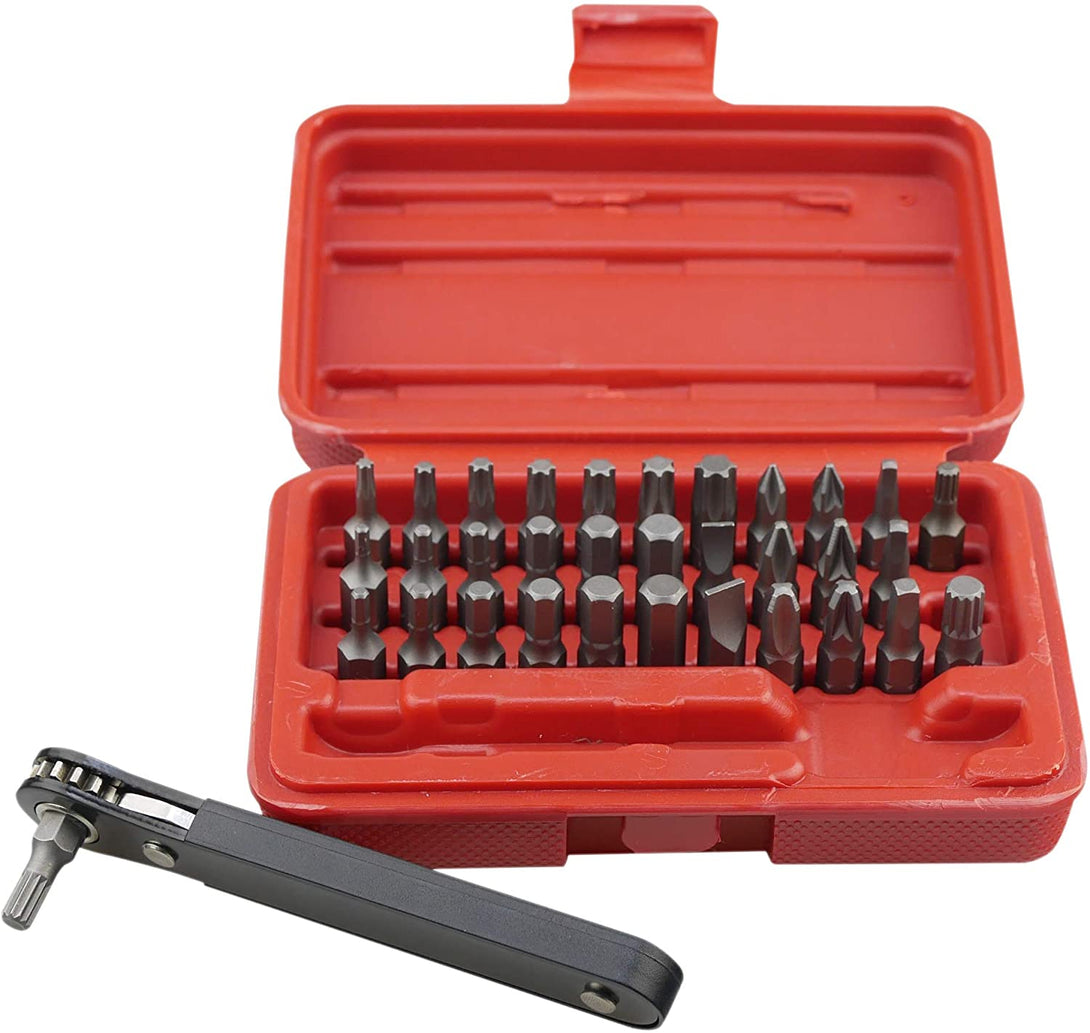 K402 Screwdriver Bit Set with Mini Ratchet Wrench, 1/4-Inch Drive, 34-Piece