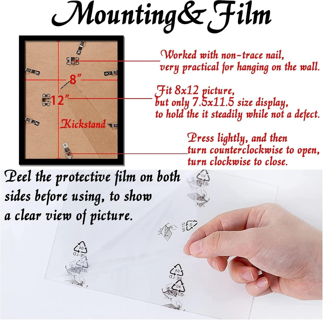 6 Sets 8X12 Picture Frame, Frames for 8 X 12 Canvas Collage Photo Poster Certificate Wall Gallery, High Transparent Horizontal Vertical Black 8 by 12 Inches