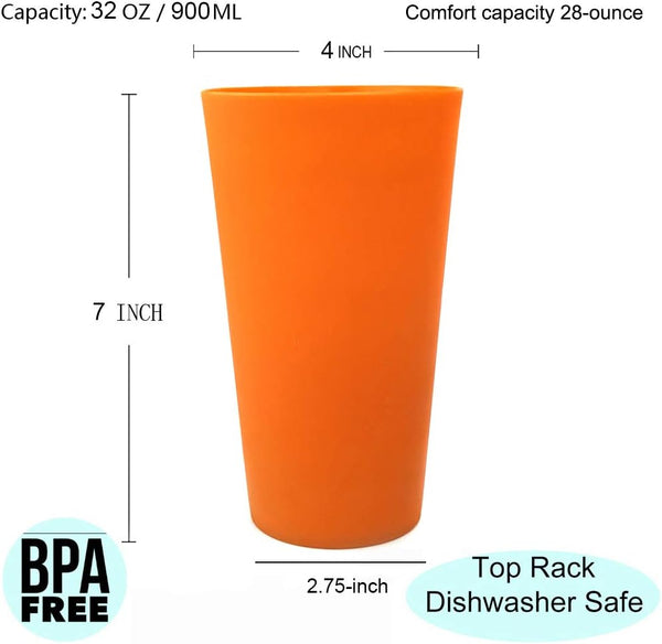 KX-WARE 32-ounce Plastic Tumblers Large Drinking Glasses, Set of 12 Multicolor - Unbreakable, Dishwasher Safe, BPA Free Multicolor 12