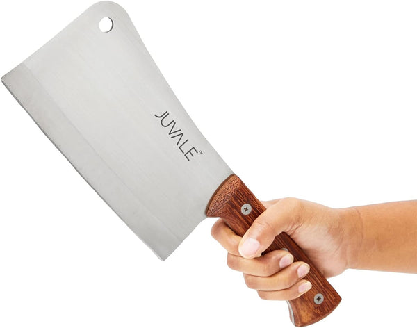 Juvale Meat Cleaver - 8-Inch Stainless Steel Blade, Wood Handle - Heavy-Duty Butcher Knife & Bone Cleaver for Beef Brisket, Meat Cutting &