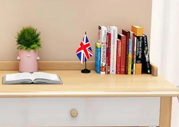 12 Pcs United Kingdom Desk Flags Set, British Small Mini Table Office Mini Desktop Flag With Black Flagpole and Black Base For Home Office