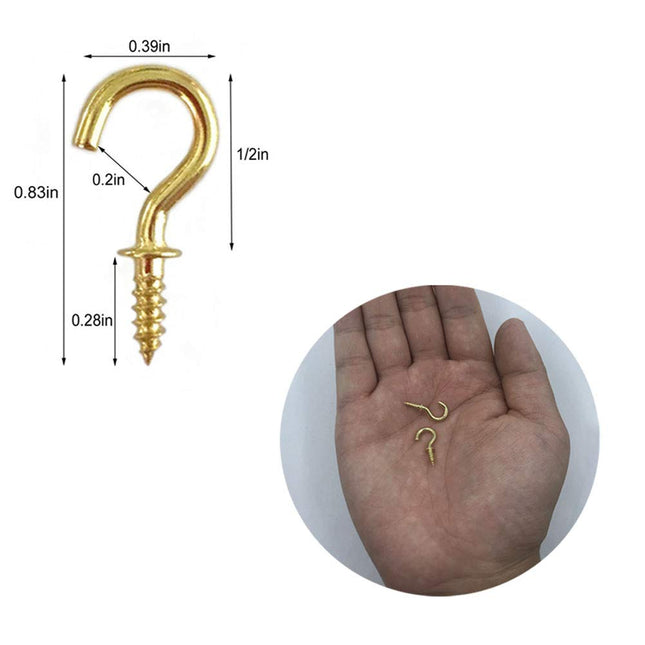 Small Brass Ceiling Hooks 1/2'' Screw-in Light Hooks Gold Hanging Cup Hook (60Pa