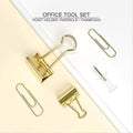 Gold Paper Clips and Binder Clips Set, Metal Assorted Sized Binders with Push Pins, Cute Gold Office Supplies for Desk, Desk Accessories
