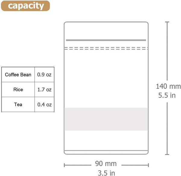 50Pcs Resealable Kraft Paper Stand Up Pouches with Window - 3.5" x 5.5" Small Food Storage Bags with Zip Lock - Heat Sealable Brown Paper Bags for