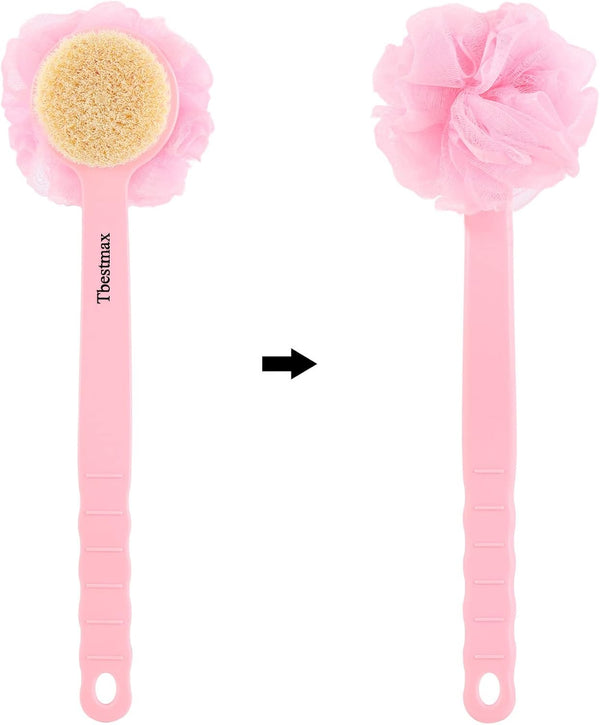 Tbestmax Loofah Back Scrubber Long Handle Shower Body Brush with Soft Mesh Sponge for Women Skin Exfoliating Bath, Massage 2 Count (Pack of 1)