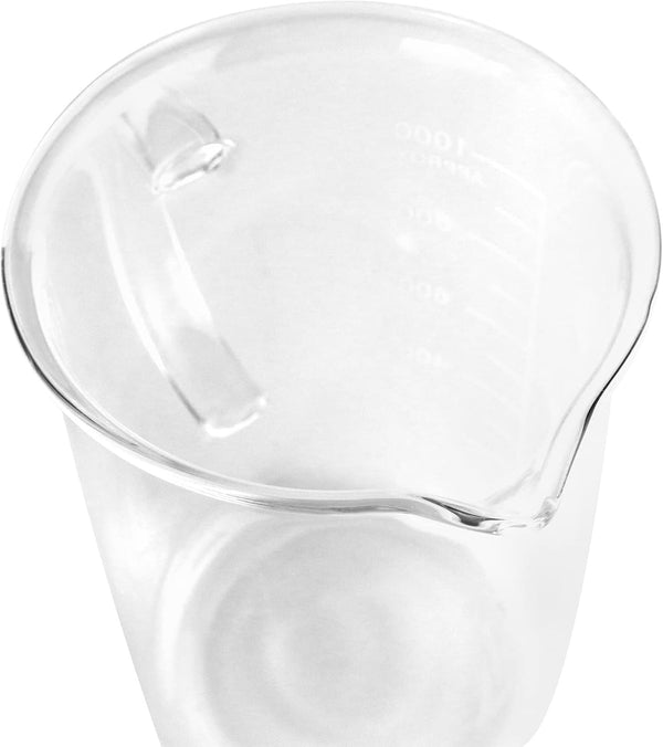 QWORK Beaker with Handle, 1000ml/33.81oz, Measuring Cup, Borosilicate Glass, Beaker Mug with Pouring Spout, 2 Pack