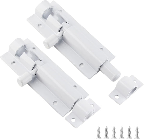 2 PCS Barrel Bolt Latch, 3 Inch, White, Aluminum Alloy | Heavy Duty Slide Lock, For Security Gate Slide Bolt, Garage Door Latches, Warehouse Shed