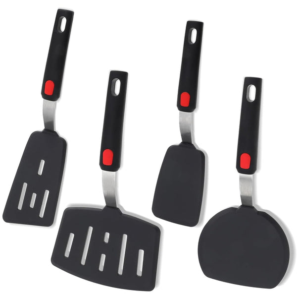 Silicone Spatula Turner, 4-Pack Spatulas 600Â°F Heat Resistant Set for Nonstick Cookware, Kitchen Cooking Utensils BPA Free Rubber Egg, Crepe,