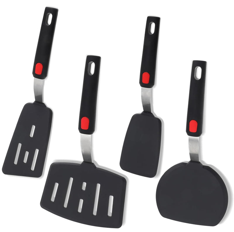 Silicone Spatula Turner, 4-Pack Spatulas 600Â°F Heat Resistant Set for Nonstick Cookware, Kitchen Cooking Utensils BPA Free Rubber Egg, Crepe,