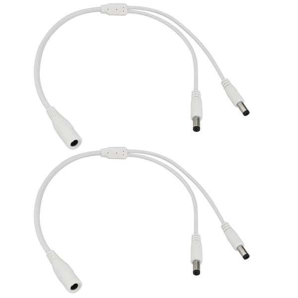 DC Power Splitter 1 to 2 Way, DC Power Supply Splitter Cord Plug 5.5mm x 2.1mm, for CCTV Security Camera,LED Strip Light and More, 2-Pack White