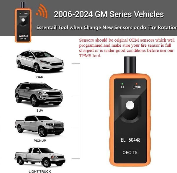 VXDAS TPMS Relearn Tool for GM Tire Sensor TPMS Reset Tool Tire Pressure Monitor System Activation Tool OEC-T5 for GM Buick/Chevy/Cadillac Series
