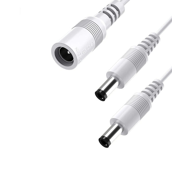 DC Power Splitter 1 to 2 Way, DC Power Supply Splitter Cord Plug 5.5mm x 2.1mm, for CCTV Security Camera,LED Strip Light and More, 2-Pack White