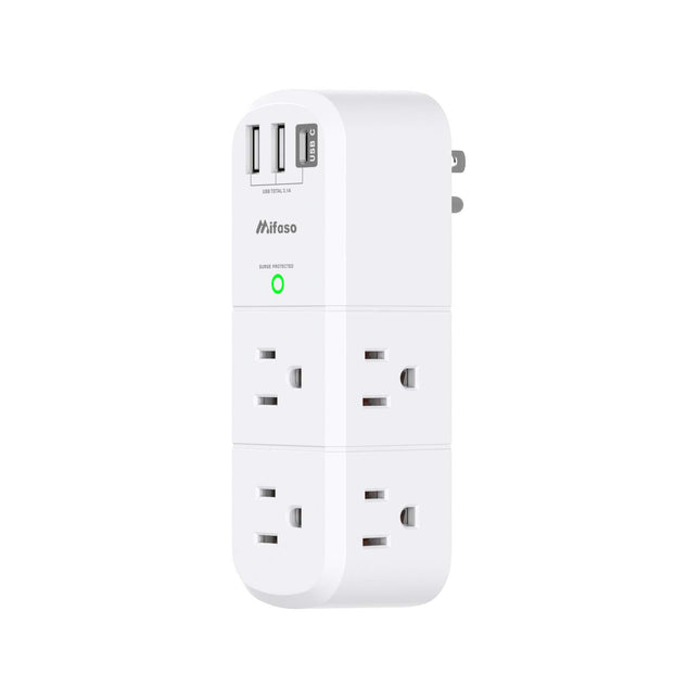 USB Outlet Extender Surge Protector - Mifaso Rotating Plug, 6 AC Multi Plug and 