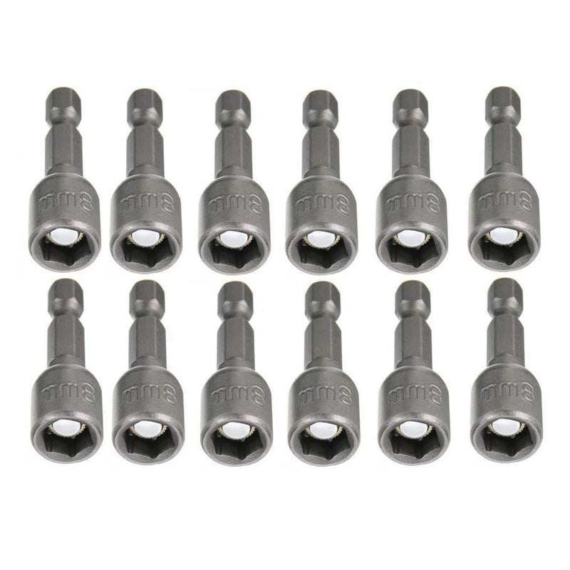 Hex Magnetic Power 8mm 5/16 Socket Adapter Drill Bit Nut Driver Set 1/4 inch Hex for Power Tools, 12-Piece 8mm 12pcs