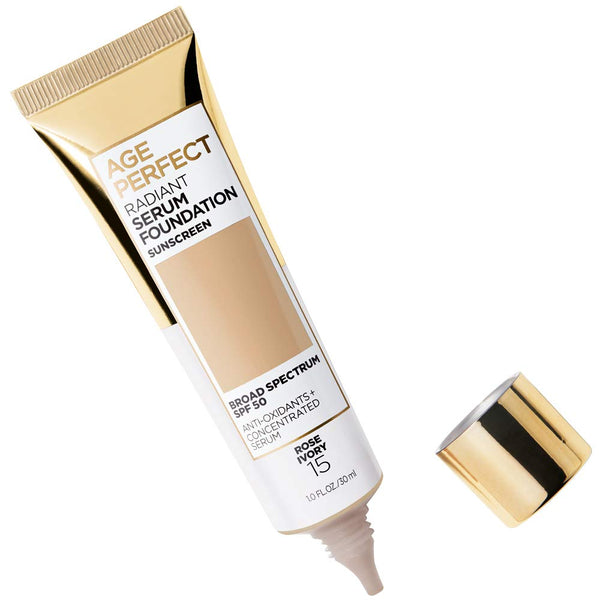 L'Oreal Paris Age Perfect Radiant Serum Foundation with SPF 50, Rose Ivory, 1 Ounce Rose Ivory 1 Fl Oz (Pack of 1)